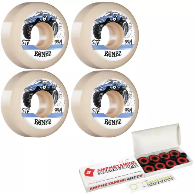 Bones Skateboard Wheels 60mm Big Rigs V5 Sidecut STF 99A with Abec 5 Bearings