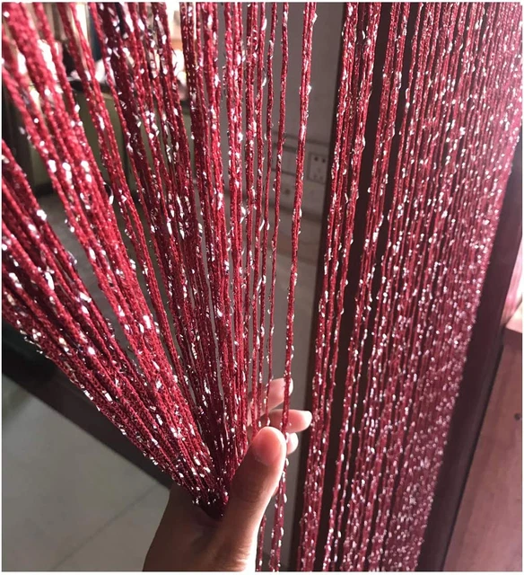 1X2 M Door String Curtain Rare Flat Silver Ribbon Thread Fringe Window Panel Roo