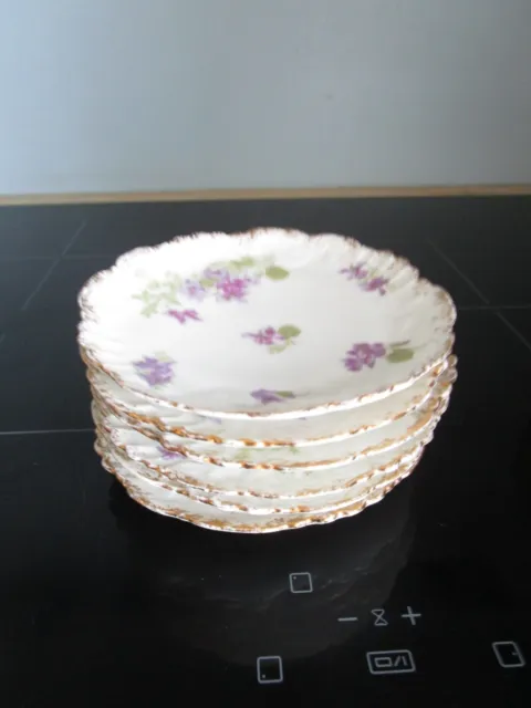 6 Petites Assiettes A Gateaux En  Porcelaine Fine  De Limoges  Floral Et  Dorure