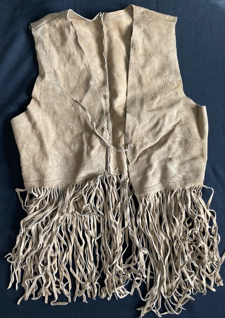 Vtg Sz Small Suede Fringed Western Cowboy Cowgirl Vest 32” Chest