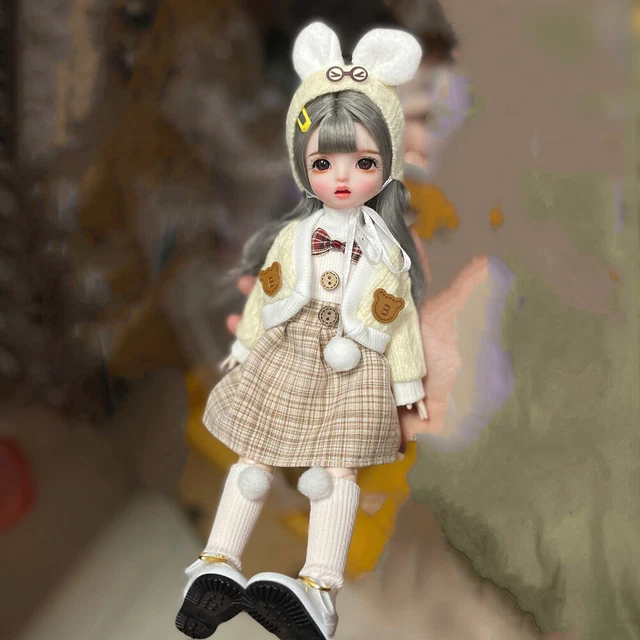 Full Set 1/6 BJD Doll Ball Jointed Cute Girl Dolls Eyes Dress Shoes Makeup Gifts