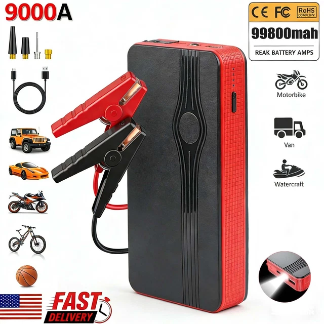 99800mAh Car Jump Starter Power Bank – 1200A Peak, 12V Portable Booster With LED