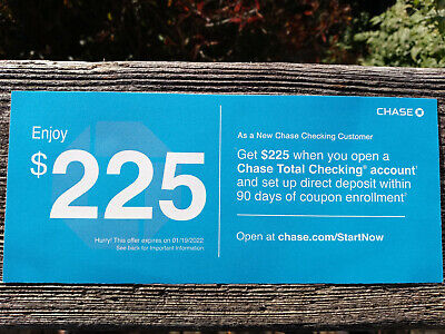 CHASE $225 Checking Bonus Coupon Code Certificate w/ New Checking EXP 01/25/2023