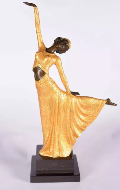 Dorada Art Decó Figura de Bronce Bailarina Bronce Mujer