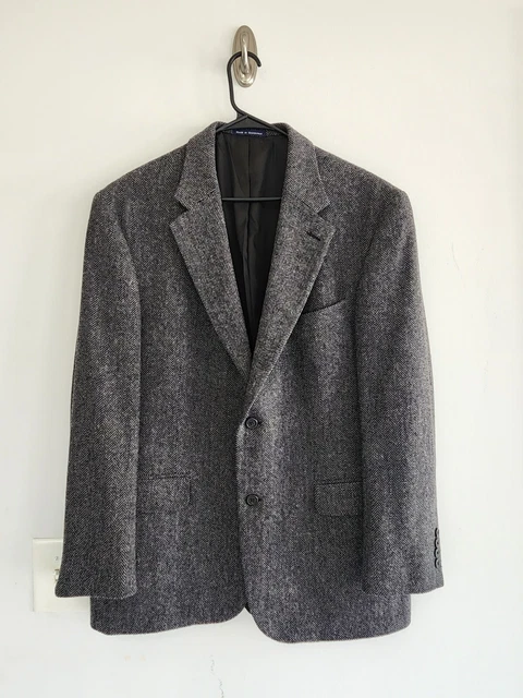 GRAY HERRINGBONE LANDS' END 100% WOOL TWEED SPORT COAT sz 43R blazer suit jacket