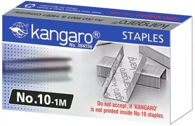 10 x Staples Kangaro Regular Stapler Pins No 10 Metallic 1 paquet de 1000...