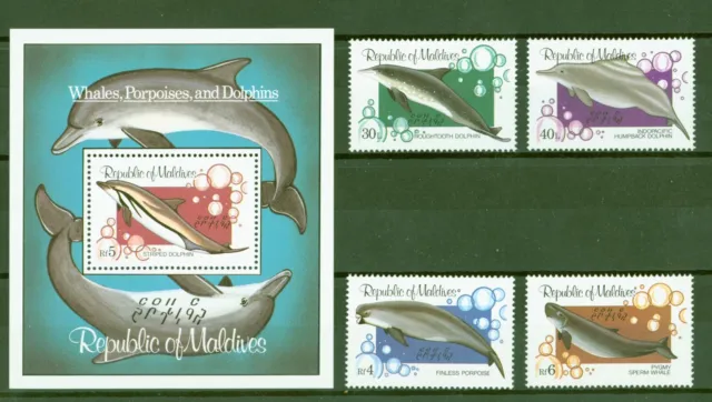 Malediven 1983 - Wale Delphine Schweinswal Delfin Pottwal Nr. 1013-16 + Block 90