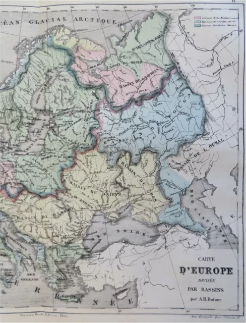 Drainage Systems of European Rivers Danube Rhine Volga c. 1855 Dufour map