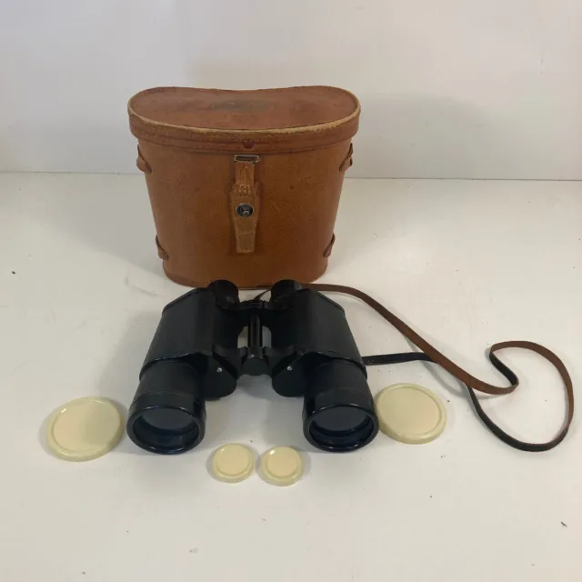 Vintage Binoculars Stellar Coated Optics 7x50  With Leather Case & 4 Lens Covers