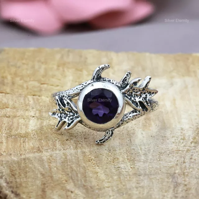 Natural Amethyst Gemstone Band Ring Handmade 925 Sterling Silver Indian Jewelry