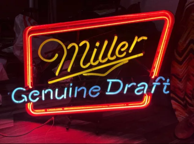 Vintage Miller Genuine Draft Beer Real Tube Neon Sign Display Light