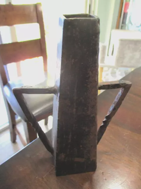 cast iron blacksmith artist made art deco steel vase with handles 7 1/4 ''