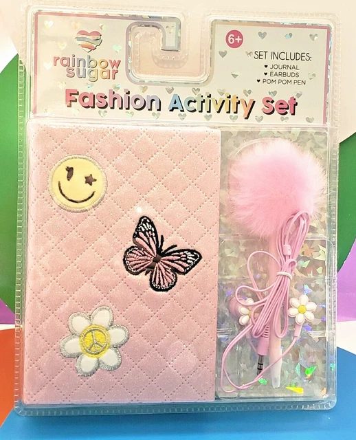 Faux Fur Journal Pom Pom Pen And Earbuds Fashion Activity Set Print
