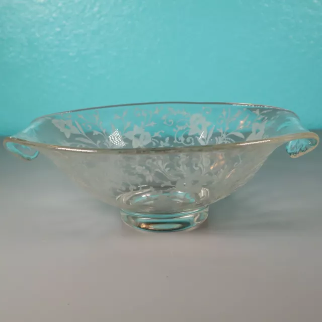 Vintage Cambridge Glass Company Daffodil Pattern Console Bowl Curled Handles