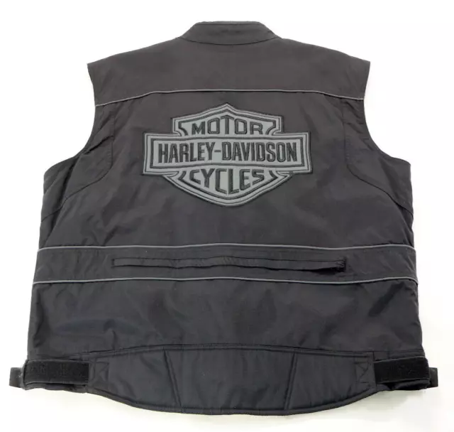 harley davidson mens vest 2XL black orange his vis reflective reversible zip bar