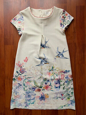 Girls Next Cream floral and bird print dress. Age 8
