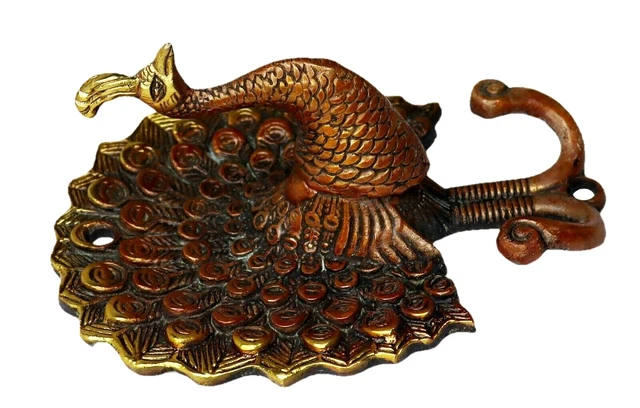 Dancing Peacock Shape Vintage Style Handmade Brass Towel Cloth Wall Hanger Hook