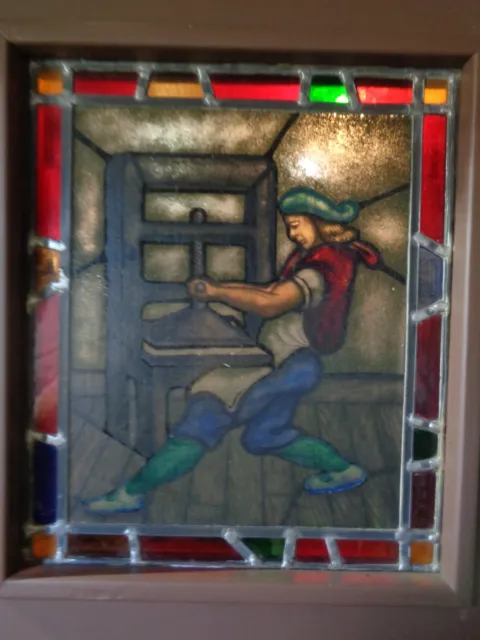 Vintage Printing Press STAINED GLASS Entrance DOOR 32 x 79.25 x 1.75 PICK UP -NJ