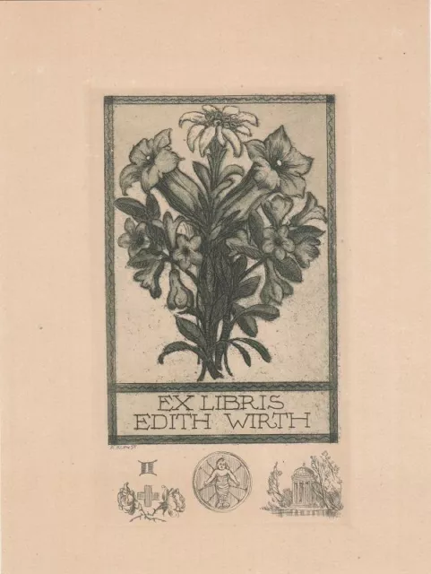 Exlibris Bookplate Etching Adolf Art 1882-1937 Alpenblumenstrauß