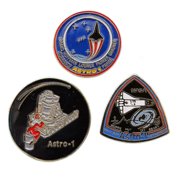 NASA PIN LOT of 3 vtg ASTRO-1 telescope Space Shuttle COLUMBIA STS-35