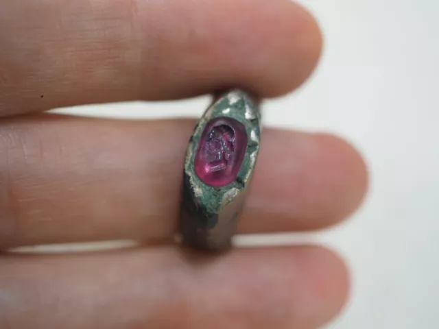 Ancient Garnet Intaglio Seal Roman king face Signet Roman Sterling silver Ring