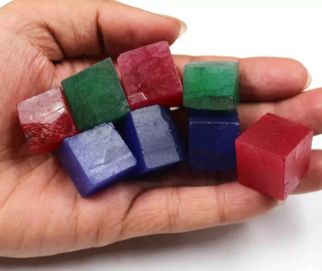 Certified 651.00 Ct Natural Emerald Sapphire Ruby Cube Gemstone Rough Lot ON1032