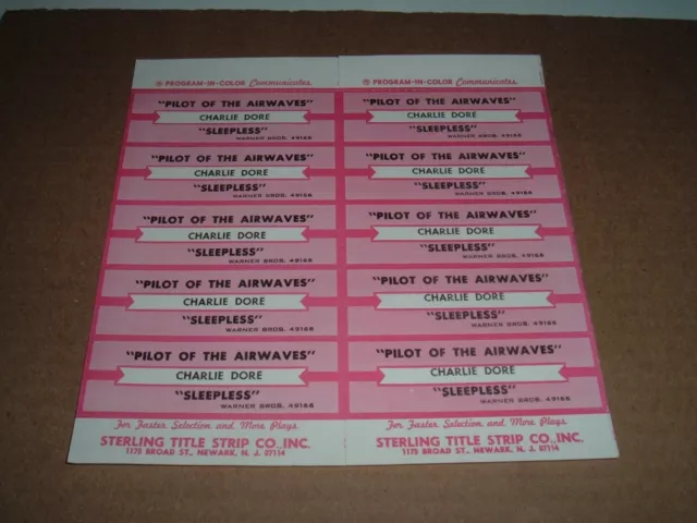 Vintage Charlie Dore "Pilot Of The Airwaves"  Jukebox Title Strips - Full Sheet