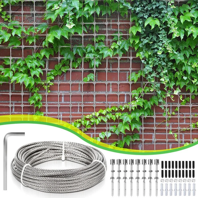 Corda Metallica In Acciaio Inox 304 - 50 Metri, Diametro 2 Mm, Rivestita In PVC, Con 10 Morsetti, Per Piante E Tende