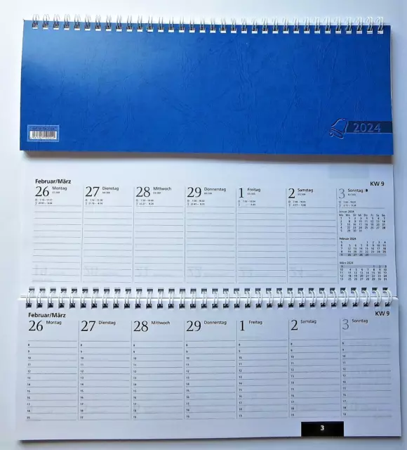 Tischkalender 2024 Kalender Glocken Querterminbuch blau quer Spiralbindung Woche