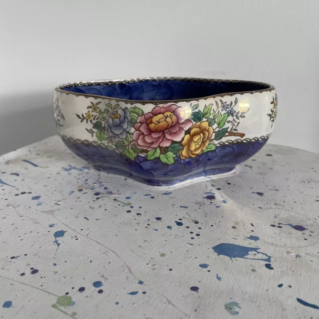 Vintage Maling Lustre Ware “Peony Rose” Cobalt Blue Dish/Bowl