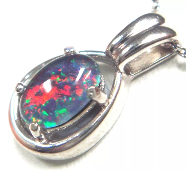 Natural Black Triplet Opal Pendant With 925 Solid Silver FREE JEWELLERY BOX!!!