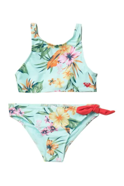 Roxy Girl's Ariel Heritage Floral 2 Pc Crop Bikini Swimsuit Set Hawaiian Print