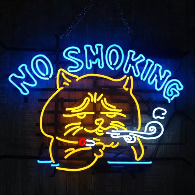 24"x20"No Smoking Cat Neon Sign Light Home Room Wall Hanging Visual Artwork Gift