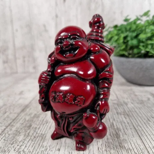 Vintage Happy Laughing Red Buddha Figure Good Luck & Longevity Chinese 12cm