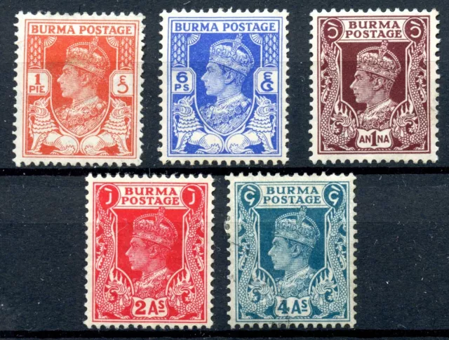 Burma KGVI 1938 sg18b, 20, 22, 24, 28  - MH