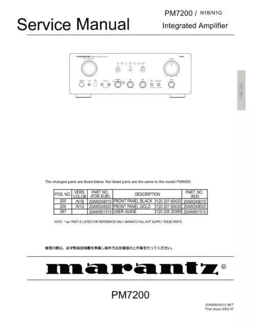 Service Manual-Anleitung für Marantz PM-7200
