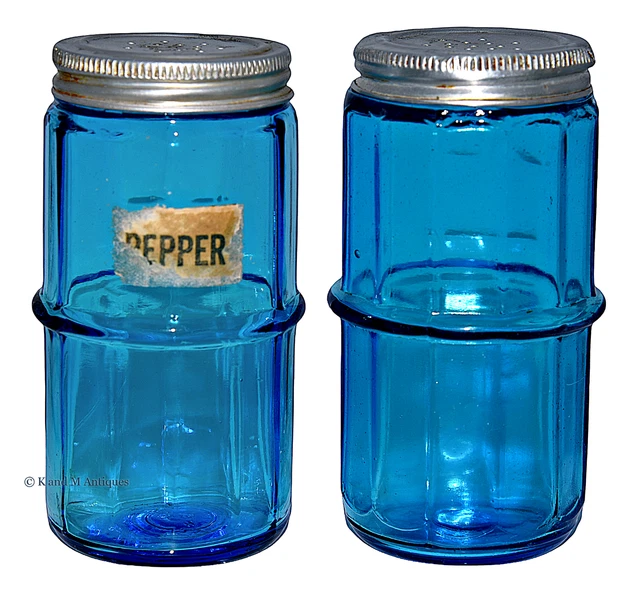 Sneath / Hoosier Peacock Blue "Colonial Style" Depression Salt & Pepper Shakers