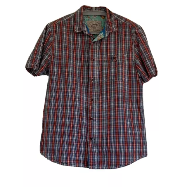 Pipping hot Short Sleeve Button Up Mens Shirt Size Medium Check Plaid Collared