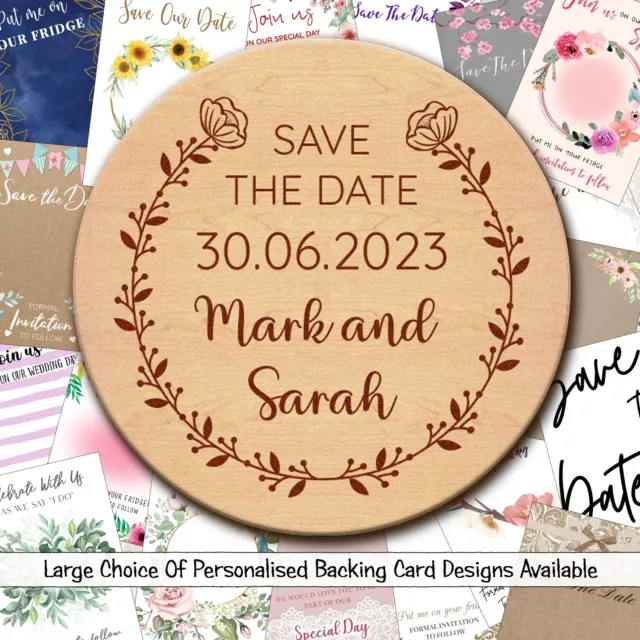 Floral Wreath Leaves Wood Wedding Save The Date Magnets & Backing Cards