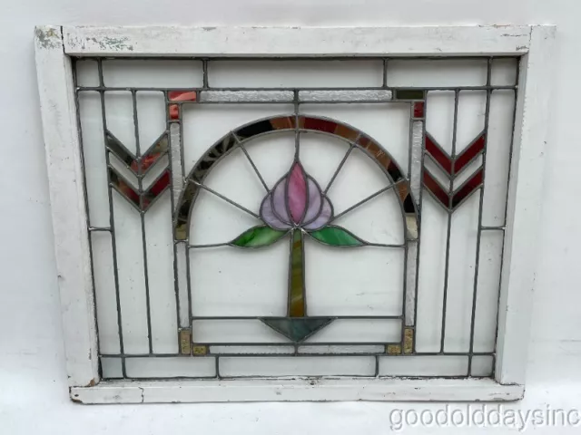 Antique 1920's Chicago Bungalow Stained Leaded Glass window 34" x 27"