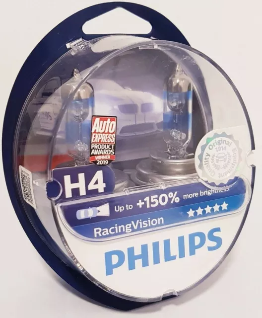 Coppia Lampadina Auto Philips H4 Lampade Alogena Racing Vision Luminosità Nuova