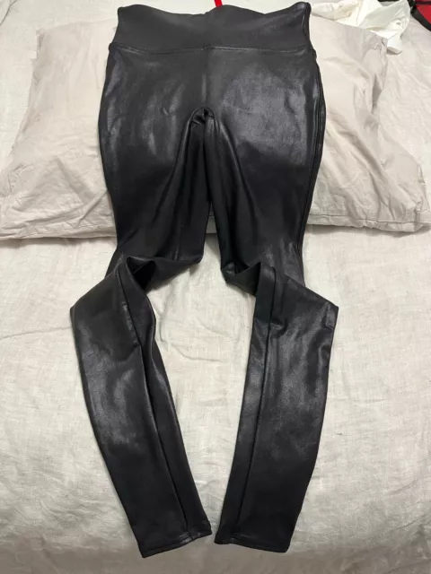 NWOT SPANX Faux Leather Leggings Very Black Women's Size Small $98