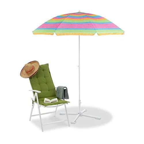 Parasol de plage rayé hauteur réglable Parasol de jardin protection solaire H...