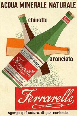 Poster Manifesto Locandina Pubblicitaria Vintage Bevanda Acqua Ferrarelle Uffici