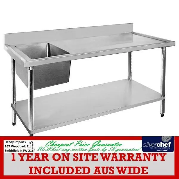 Fed Commercial 600X1500 Stainless Steel 304 Grade Single Sink Bench 1500-6-Ssbl