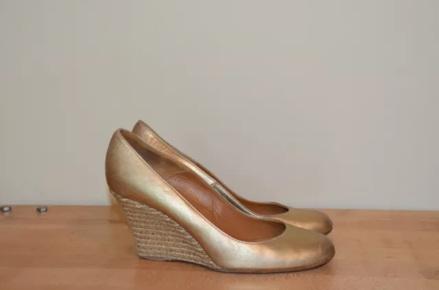 Lanvin Paris Gold Leather Ballerina Espadrille Wedge Heels - Size EU 38 US 7.5