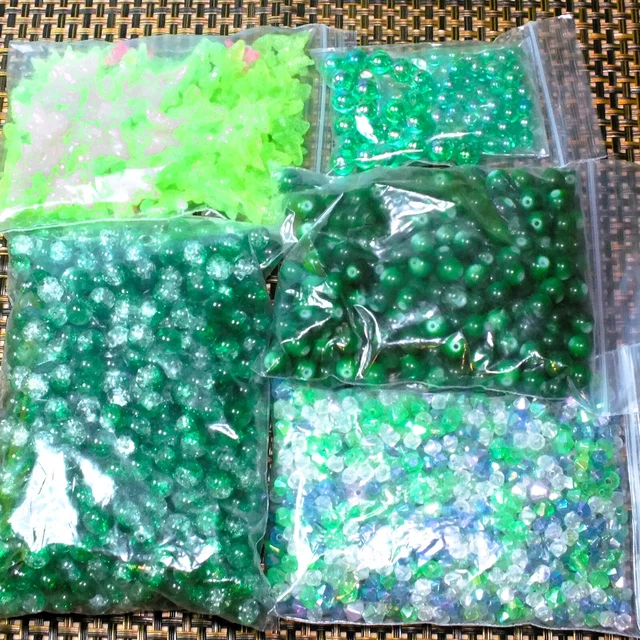 640g mixed beads, SPRING GREEN mix. Various beads, charms job lot bulk clearance