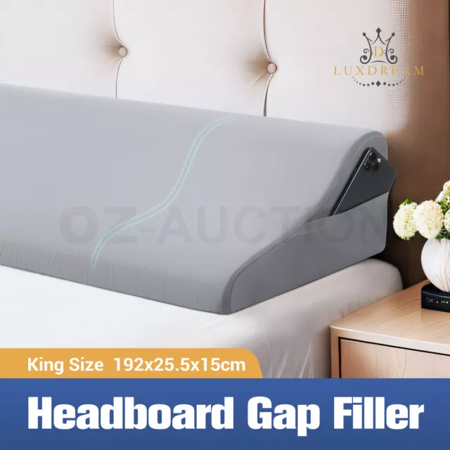 King Size Bed Wedge Pillow Gap Filler Foam Headboard Cushion with Side Pockets