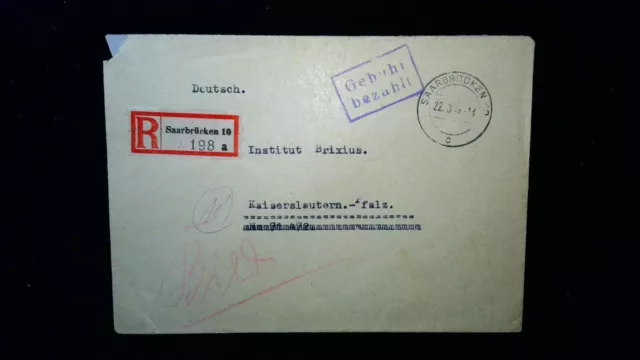 ʘ Alliie Besetzung 1945 Saarbrücken Gebühr Bezahlt R-Brief (Briefmarken, V5)