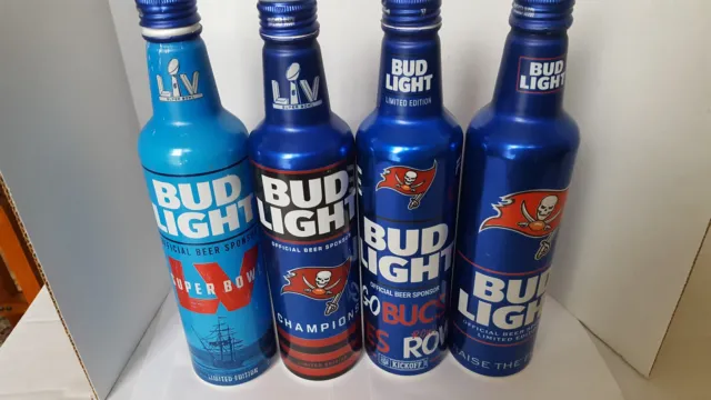 Bud Light Tampa Bay Bucs  & Lv Super Bowl   Aluminum Bottle 16Oz . .Empty